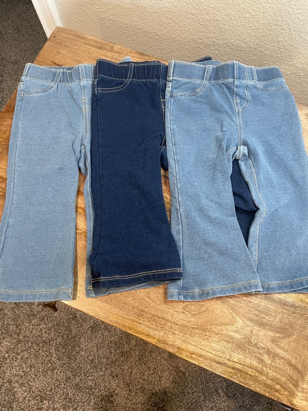 Bundle of 3 Cat & Jack Girls' Pull-On Jeggings Set - Light Blue & Dark Blue